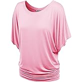 Lock and Love Women's Versatile Casual Short Sleeve Dolman Top – Loose Fit Boat Neck & V-Neck T-Shirt