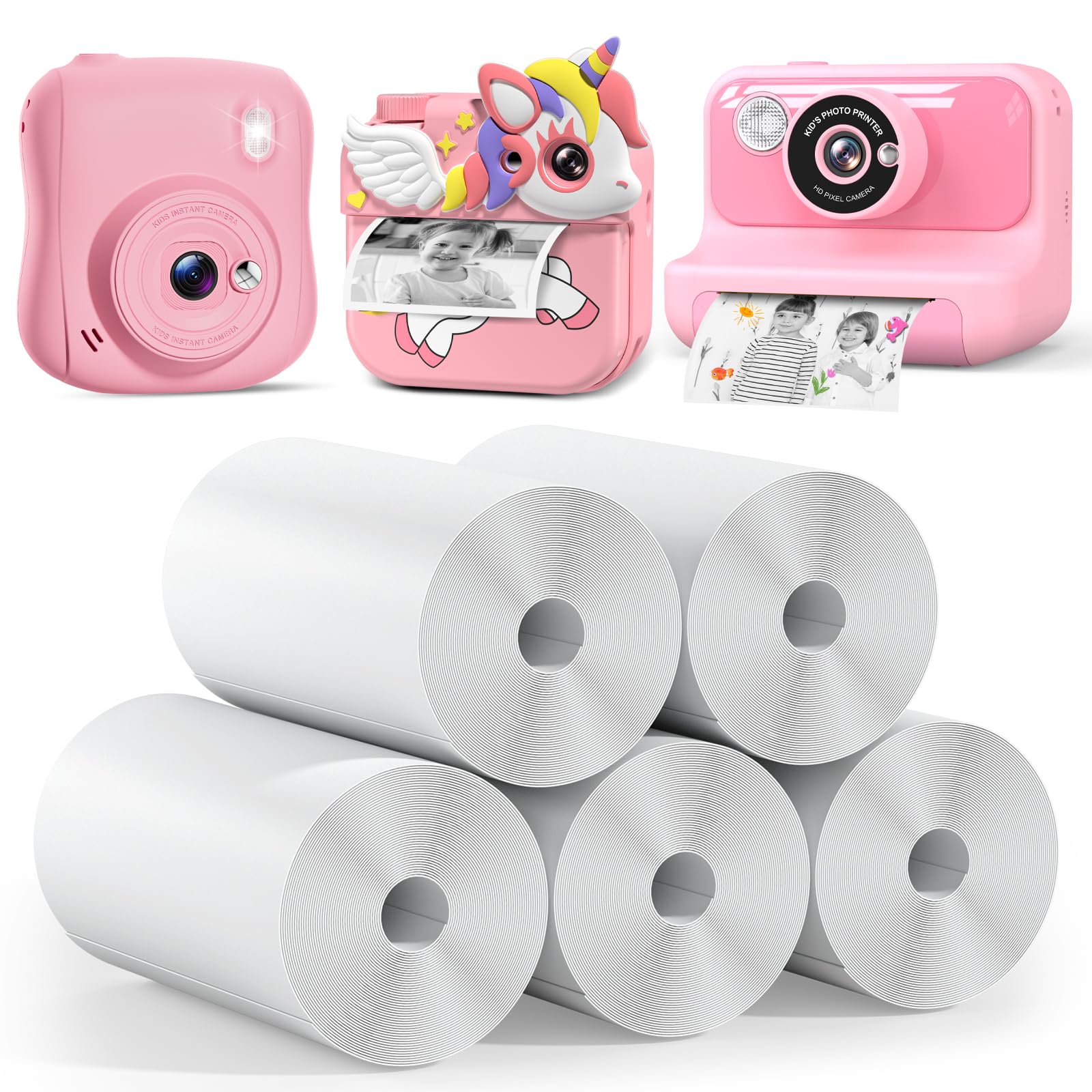 5 Rolls Kids Camera Printing Paper, Zero Ink Refill Photo Printer Paper Compatible with Most Kids Camera Instant Print,Refill Print Paper for Kids Camera (Length: 2.16 inch. Width: 1.1 inch)