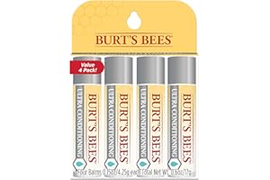 Burt's Bees Lip Balm Stocking Stuffers, Moisturizing Lip Care Christmas Gifts for All Day Hydration, Ultra Conditioning with Shea, Cocoa & Kokum Butter, 100% Natural (4-Pack)
