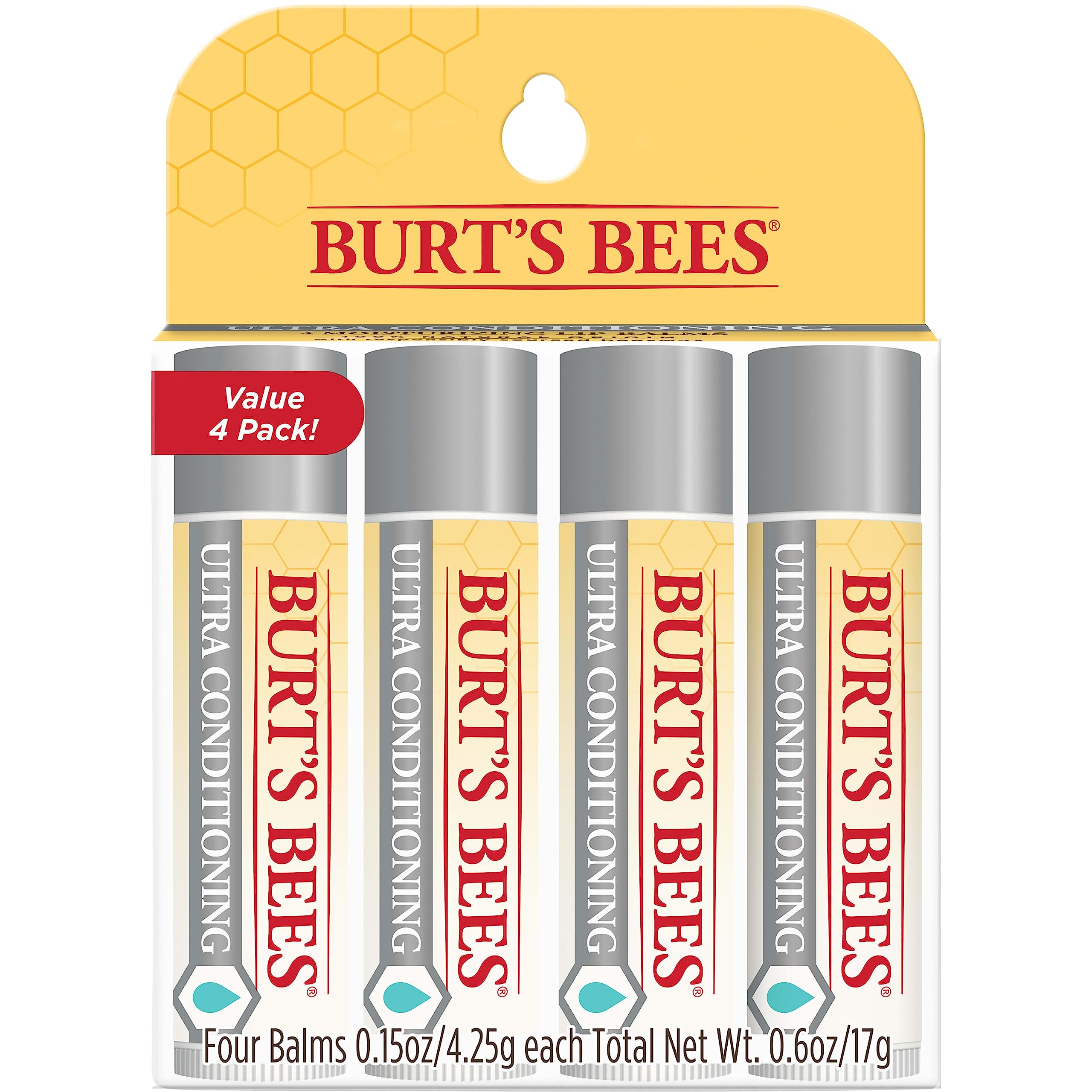 Photo 1 of Burt's Bees Lip Balm, Moisturizing Lip Care, 100% Natural Origin, Ultra Conditioning with Shea, Cocoa & Kokum Butter (4 Pack)