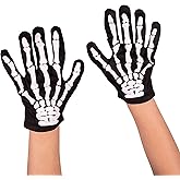Kangaroo Skeleton Gloves - Skull Hands Gloves for Kids - Bone Reaper Ghost Halloween Apparel Accessories - White Printed Black Skeleton Gloves