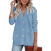 MEROKEETY Cardigan Sweater for Women 2026 Fall Winter Spring Cable Knit Button Up Open Front Long Sleeve Coat