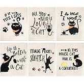 Hoolerry 6 Pcs Funny Black Cat Swedish Kitchen Dishcloths, Reusable Sponge Swedish Cleaning Cloths Washable Dish Cloths Absorbent Christmas Decorative Kitchen Towels Housewarming Gift for Bathroom