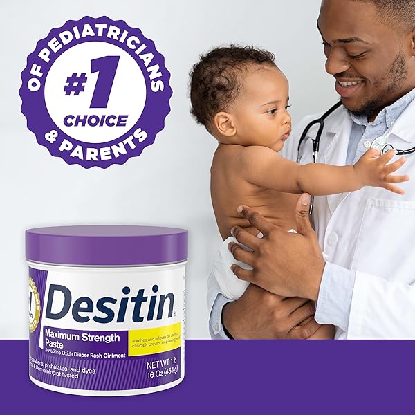 DESITIN MAXIMUM STRENGTH BABY DIAPER RASH CREAM, 40% ZINC OXIDE FOR TREATMENT, RELIEF & PREVENTION, HYPOALLERGENIC, PHTHALATE- & PARABEN-FREE PASTE, PROTECTS SKIN FOR UP TO 12 HOURS, 16 OZ