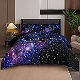 Tailor Shop 5 Pieces Galaxy Comforter Set Twin Size Space Blue and Purple Starry Sky Night Pattern Bedding Set for Girls Boys Kids Twin Size(1 Comforter, 1 Flat Sheet, 1 Fitted Sheet, 2 Pillowcases)
