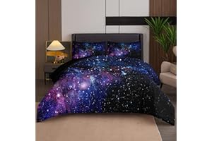 Tailor Shop 5 Pieces Galaxy Comforter Set Twin Size Space Blue and Purple Starry Sky Night Pattern Bedding Set for Girls Boys Kids Twin Size(1 Comforter, 1 Flat Sheet, 1 Fitted Sheet, 2 Pillowcases)