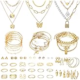 NEWITIN 93 Pieces Gold Jewelry Set for Women Fashion Costume Jewelry Gold Plated Ear Cuffs Necklaces Bracelets Rings Earrings Set for Women