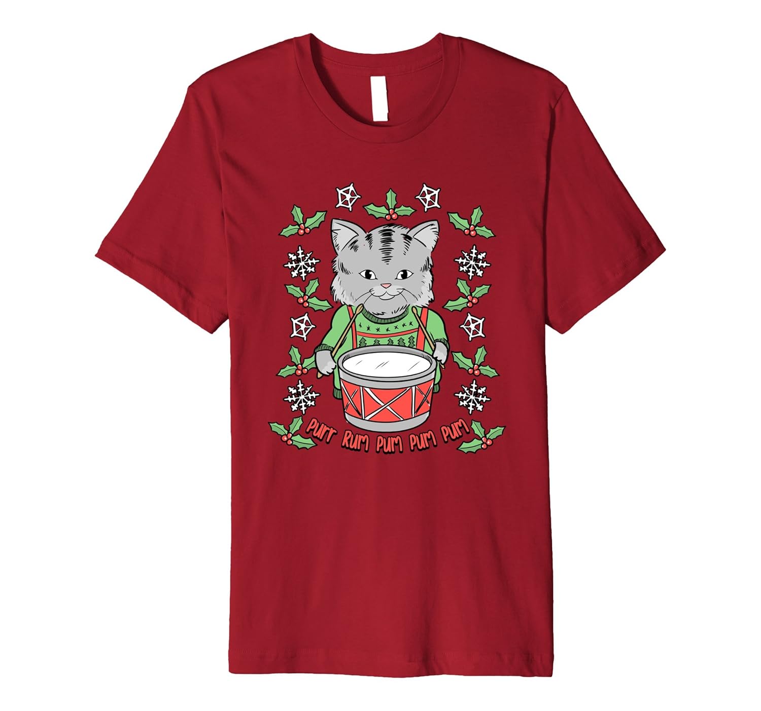 Little Drummer Cat T-Shirt Cute Christmas Tee-ANZ