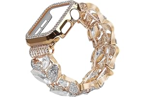 VIQIV Bling Dressy Bracelet with Case Compatible with Apple Watch Bands 38mm 40mm 41mm 42mm 44mm 45mm 49mm for Women Strethy, Stretch Smart Watch Bands for Women, Cute Slim Metal Wristband Strap for iWatch Ultra 2/Ultra Series 9/8/7/6/5/4/3/2/1/SE