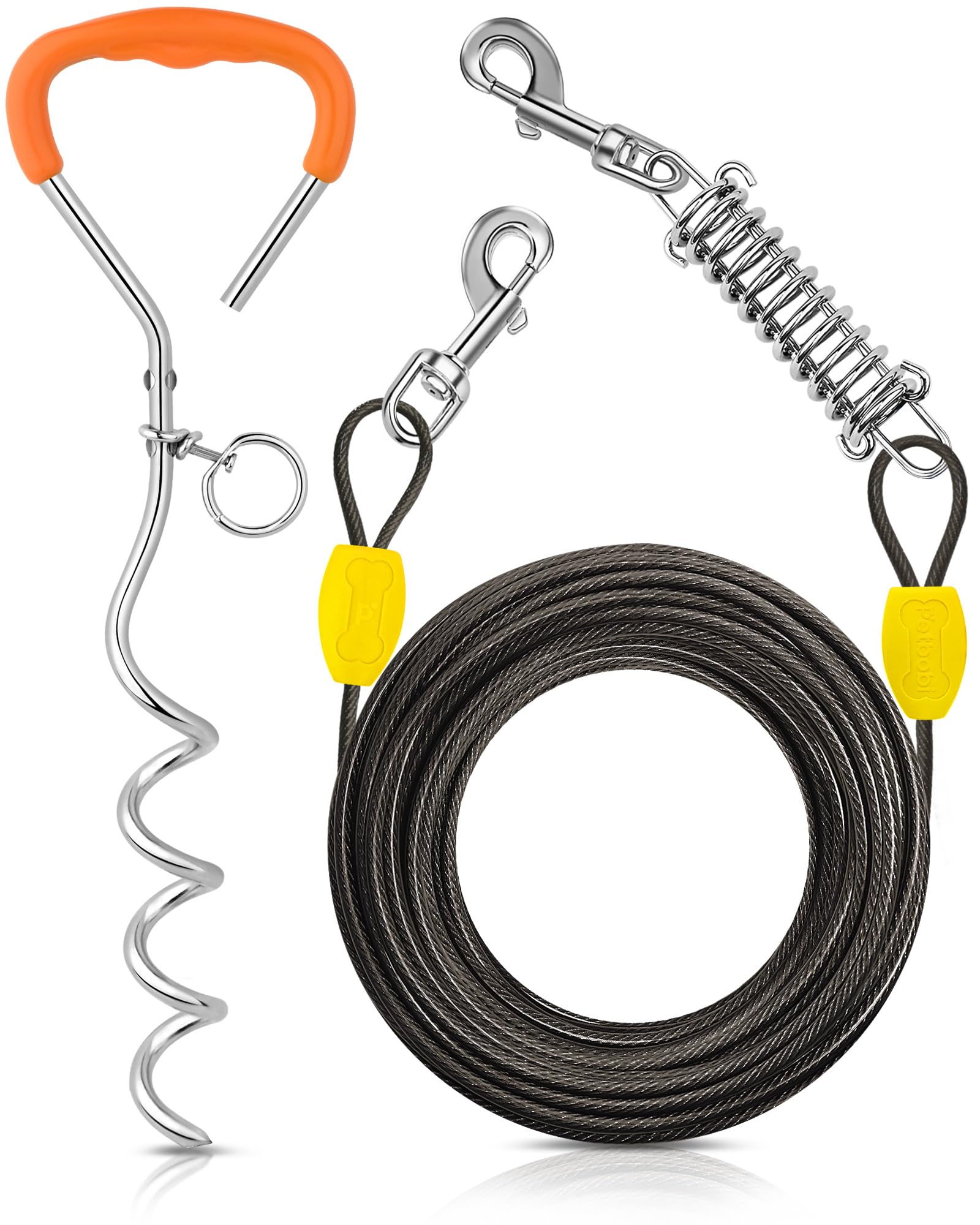 Photo 1 of Petbobi Dog Tie-Out Cable and Stake - 50ft Heavy Duty Cable with Spring, No Tangle, 16in Ground Stake, Ideal for Yard, Camping and Beach, Suitable for Medium to Large Dogs Up to 120 lbs, Black