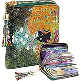 Bistup 【40 Slots Credit Card Holder for Women Cute Girls RFID Blocking Card Organizer Leather Cardholder Protector for Lady Female Large Capacity Size Big Zipper Wallet Kawaii Cat Flower Aesthetic