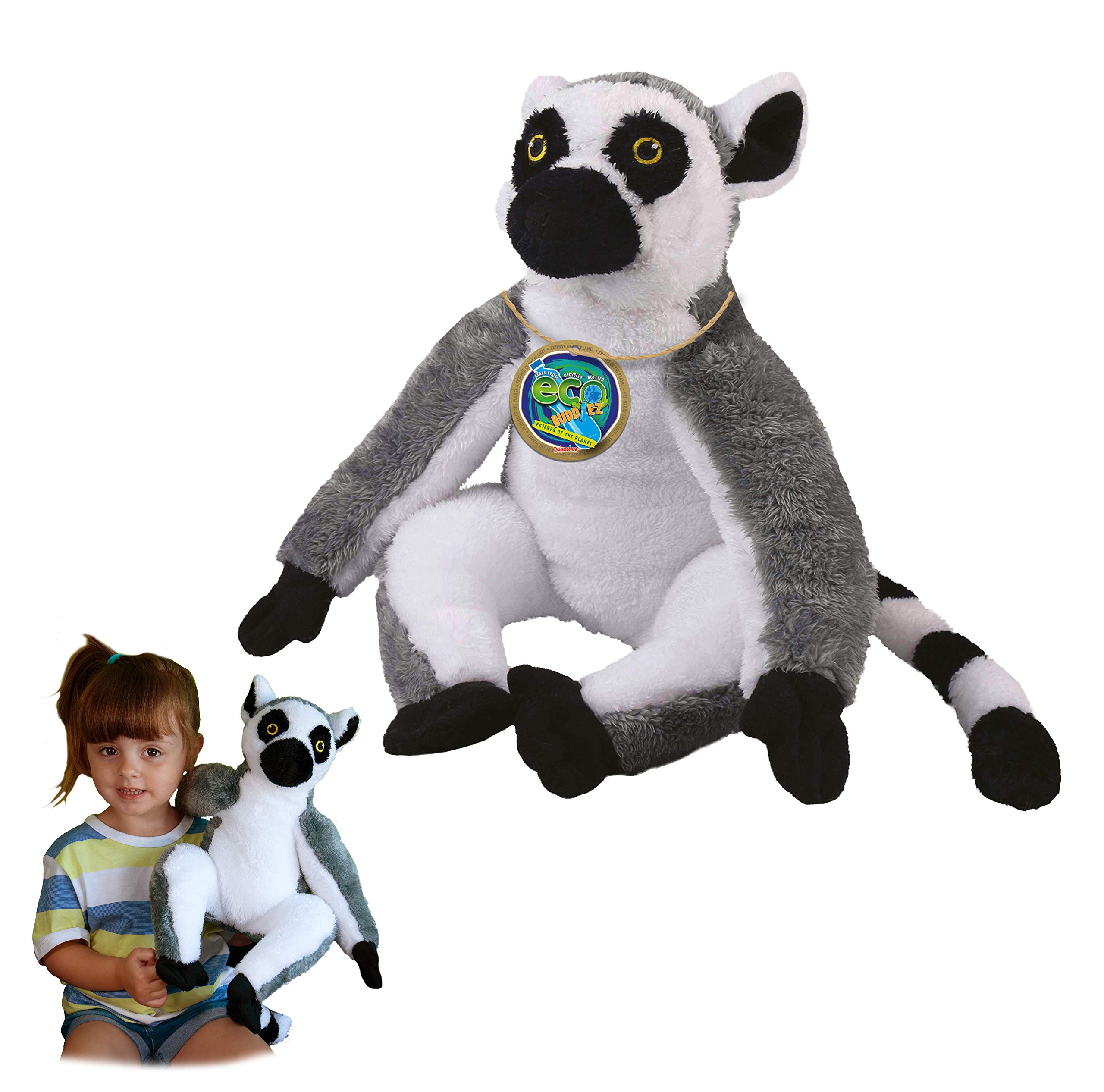 EcoBuddiez - Ring Tailed Lemur from Deluxebase. Large 30cm Soft Plush Animals made from Recycled Plastic Bottles. Eco-Friendly Cuddly Gift for Kids and Cute Stuffed Animal Toy for Toddlers.