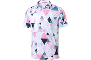 Obla Mens Golf Polo Shirts Short Sleeve Dry Fit Performance Moisture Wicking Casual Print Collared Golf Shirts for Men