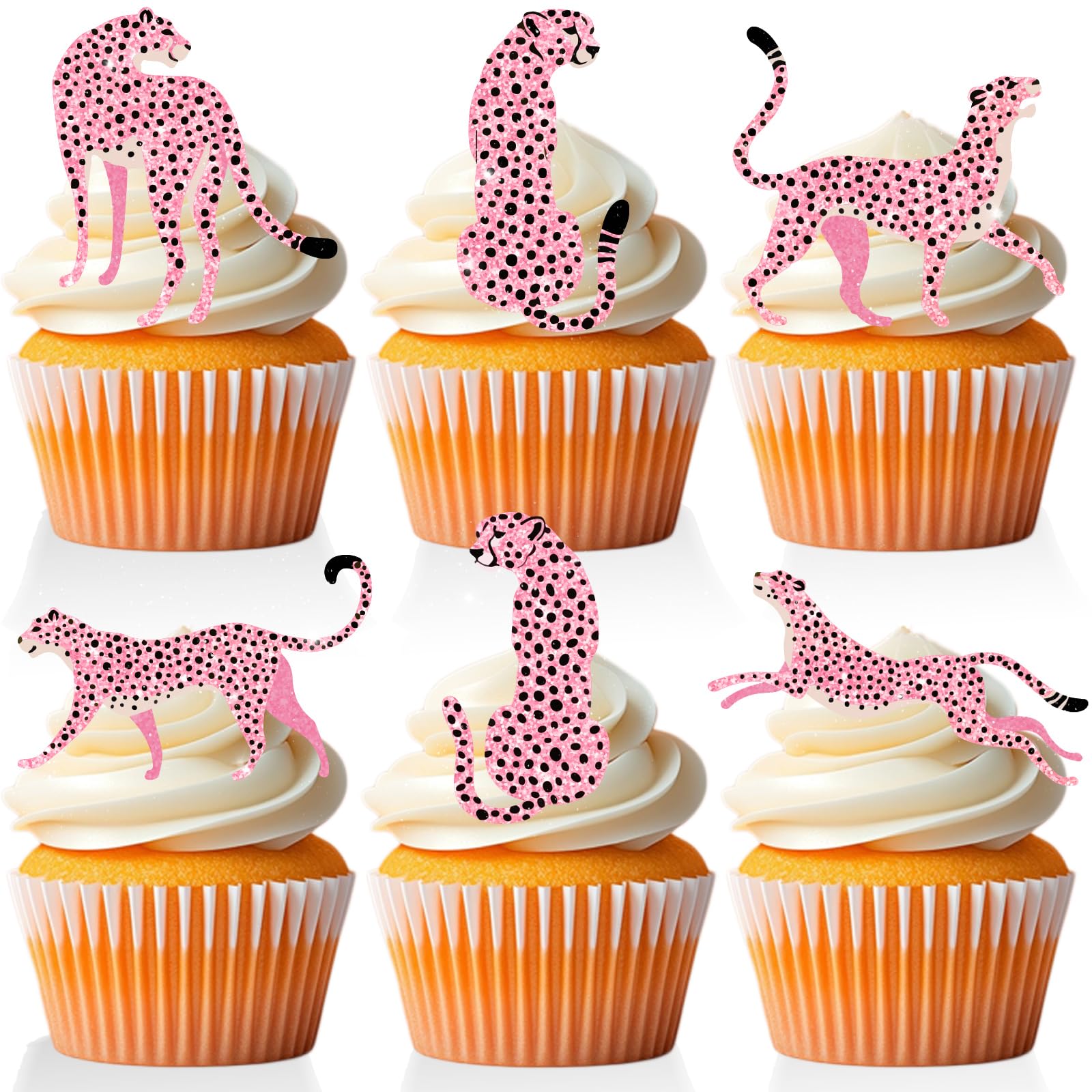 Photo 1 of 18 Pieces Pink Cheetah Cupcake Toppers for Girls Women Lady Millennial 2000s Y2K Themed Party Supplies Cheeta Print Leopard Birthday Party Decorations