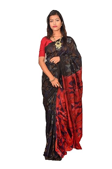 Women's Cotton Saree With Unstitched Blouse Piece (UFO301119KAST_KHDI_1_Red & Black)