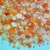 Tingoons 50g Mixed 3-10mm Flatback Rhinestones Half Round Pearls for DIY Crafts Tumblers Shoes Clothes Scrapbooking Nails Face Art (Orange Series)