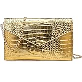 SharPlus Gold Clutch Purses Handbag for Women, Metallic Vegan Leather Envelope Crossbody Shoulder Evening Bag for Formal Dressy, Wedding, Party