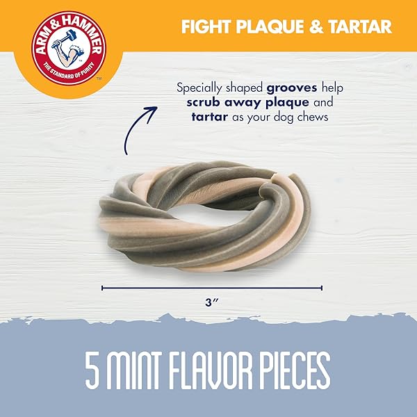 ARM & HAMMER FOR PETS RINGERS DENTAL TREATS FOR DOGS | DENTAL CHEWS FIGHT BAD DOG BREATH, PLAQUE & TARTAR WITHOUT BRUSHING | FRESH MINT FLAVOR, 5 COUNT