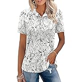 Rapbin Womens Short Sleeve Polo Shirts Business Casual Collared V Neck Tops Summer Cotton 4 Buttons Polos Tshirts