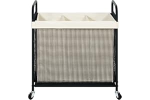 STO STO Laundry Hamper 3 Section, 120L Rolling Laundry Sorter Cart with Removable and Washable Liner Bag, Rolling Clothes Hamper with Metal Handle for Laundry Room and Bedroom
