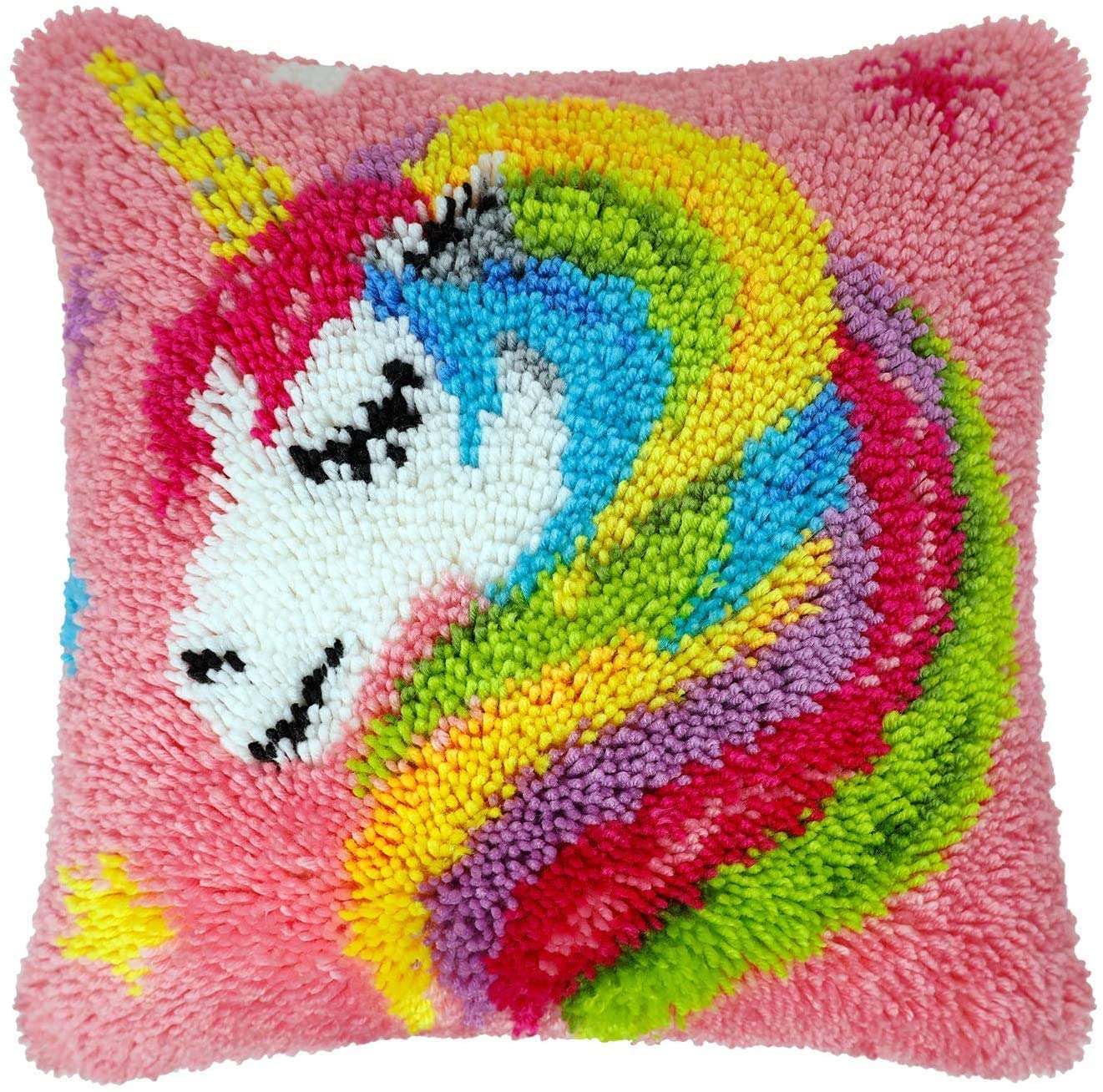 ROCKY&CHAO Myriad Choices Latch Hook Cushion Kits Unicorn 43x43cm, Latch Hook Pillow Case Kits for Adults and Kids DIY Needlework Pillow Cover Sofa Cushion Rug Making Kits DIY Craft Kits Home Decor — image 1