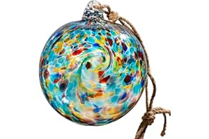 LAELVISH GARDEN Oversized 6.9IN Glass Witch Ball - Hand Blown Gazing Balls Hanging for Window Kitchen Tree Glass Globes Christmas Ornaments Multicolor Friendship Balls Gifts for Women Outdoor Garden Decor