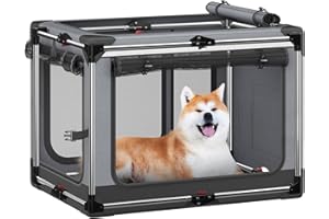 PAWTNERS Collapsible Dog Crate: 30 Inch Foldable Soft Sided Dog Crate for Medium Dogs, Portable Dog Travel Kennel with Soft Mat for Indoors & Outdoors, Grey (30" L x 21" W x 21" H)