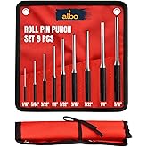 ALBO 9-Piece Roll Pin Punch Set, SAE 1/16&ndash;5/16, Knurled Handles &amp; Pouch | Removes and installs roll pins in automotive, machinery, equipment, hinges, shafts and mechanical repair applications