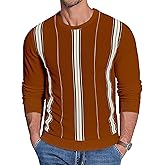 Uni Clau Men's Crew Neck Sweaters Long Sleeve Striped Knitted Pullover Casual Sweaters with Ribbing Edge