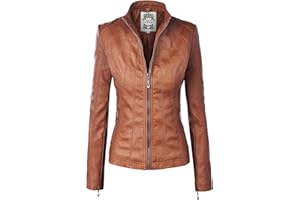 Made By Johnny MBJ Womens Faux Leather Zip Up Moto Biker Jacket with Stitching Detail
