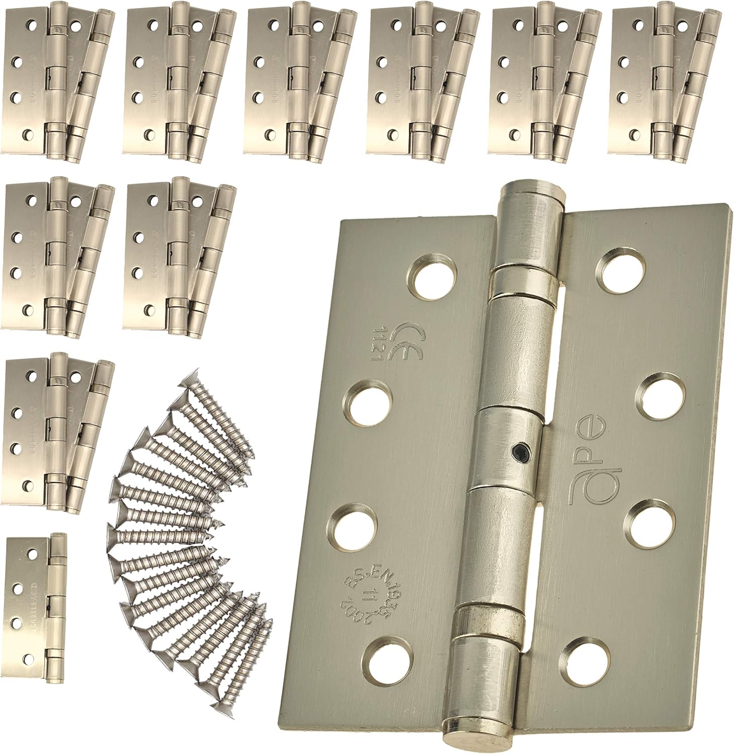 Door Hinge 4" / 102mm Satin Nickel Ball Bearing Washer CE Grade 11 for Fire Door 10 Pair