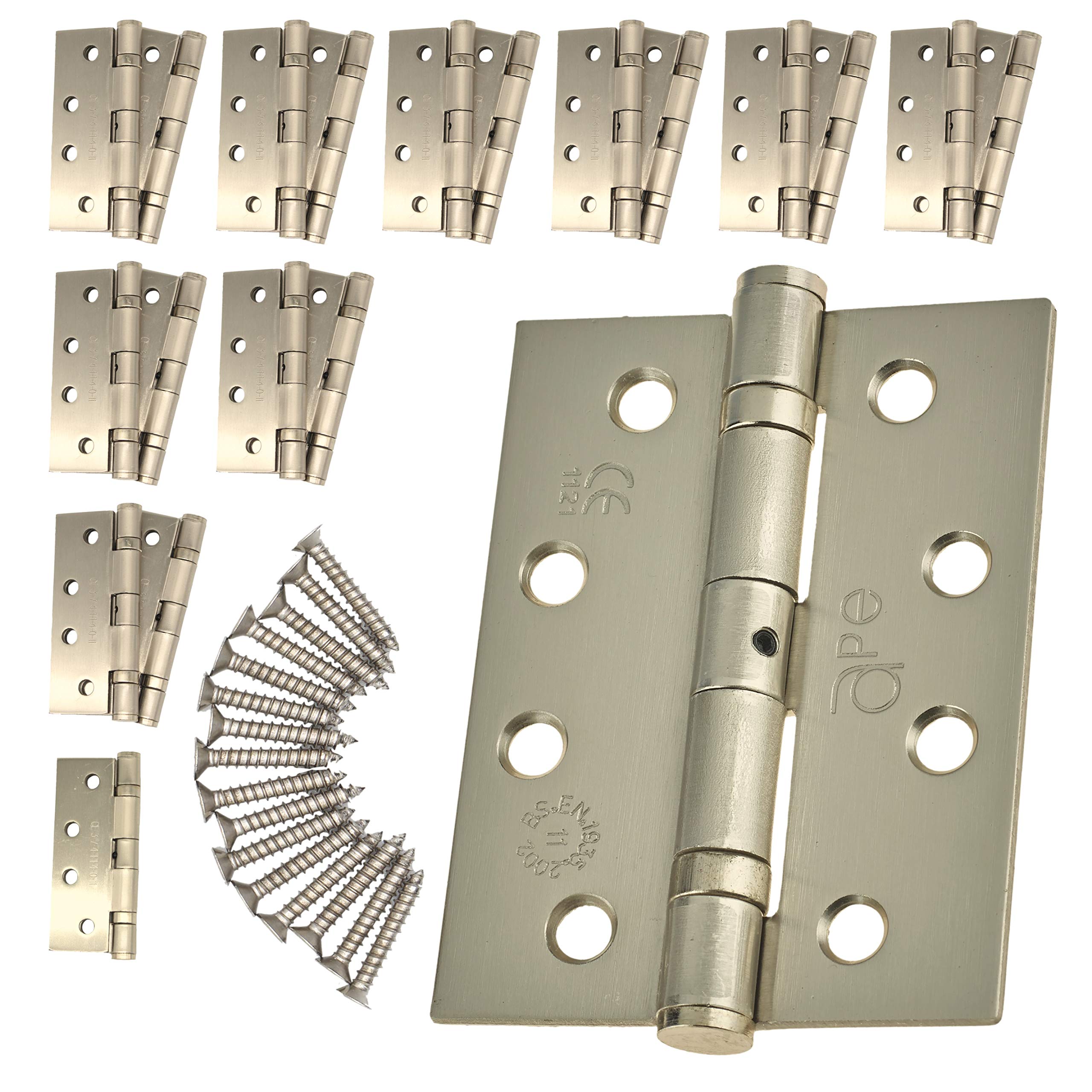 Door Hinge 4" / 102mm Satin Nickel Ball Bearing Washer CE Grade 11 for Fire Door 10 Pair