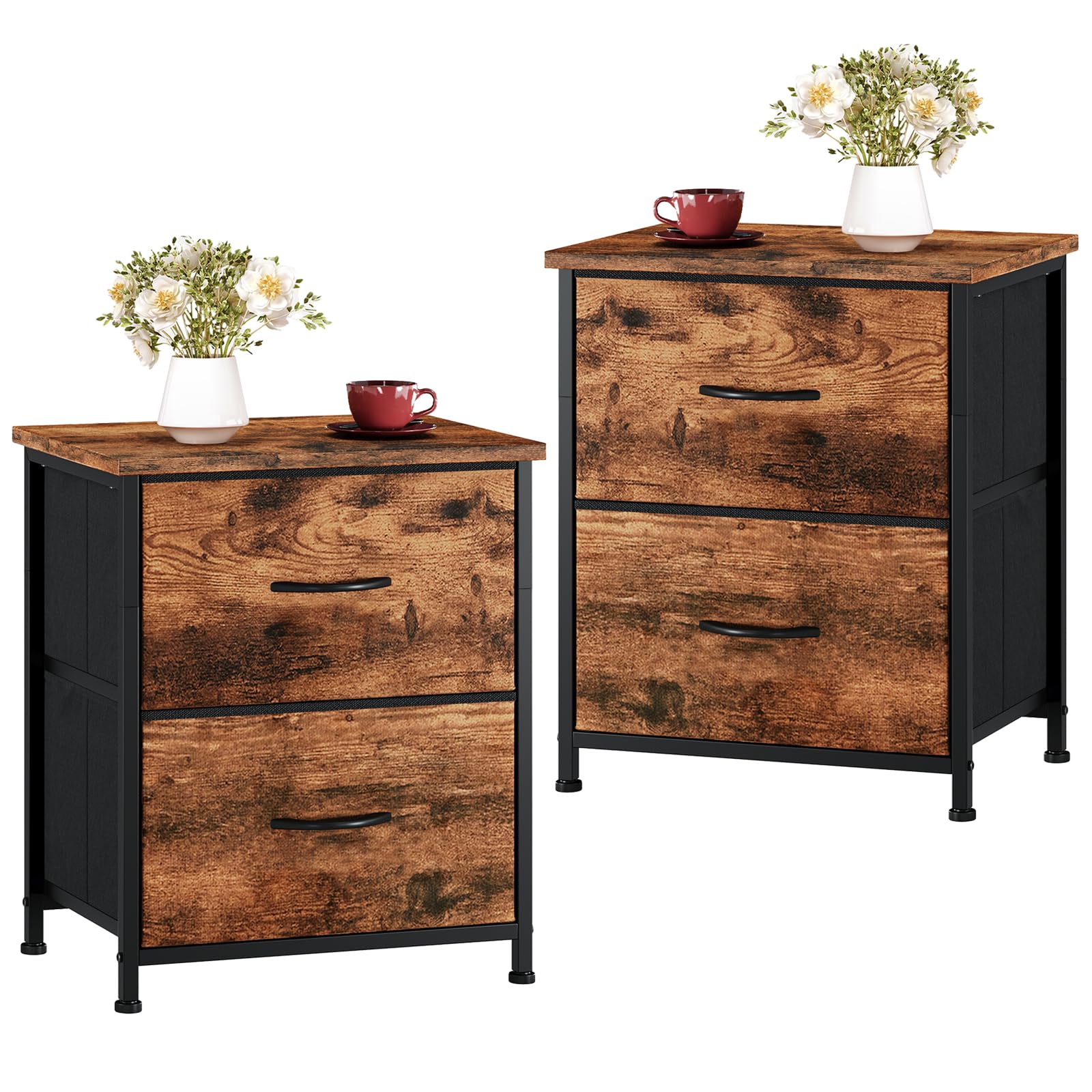 Photo 1 of Somdot Nightstand Set of 2, Small Dresser for Bedroom with 2 Drawers, Bedside Table Night Stand End Table with Fabric Bins for Bedroom Kids Closet Dorm Guest Room, Wood Grain Print