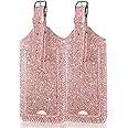 ACdream Luggage Tags 2 Pack, Leather Suitcase Identifiers, Cute Cruise ID Labels with Privacy Cover fits on Backpack for Women, Men, Adults, Kids, Travel Bag, Glitter Rose Gold