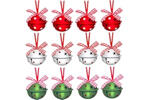 MACLARONX Christmas Jingle Bells 2" Star Cutouts Metal Decorative Bells with Ribbons for Xmas Tree Ornaments Wreath Festival Crafts Home Decorations (12 Pcs)
