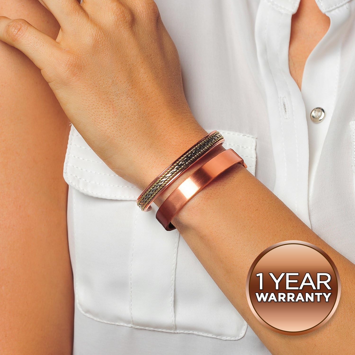Earth Therapy, The Original Pure Copper Magnetic Healing Bracelets - Adjustable - For Women - Elegant Jewelry Gift Set of 2 in Velvet Pouch: Health & Personal Care