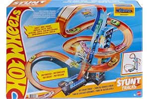 Hot Wheels Sky Crash Tower Track Set, 2.5+ ft / 83 cm High with Motorized Booster, Orange Track & 1 Hot Wheels Vehicle, Race Multiple Cars, Gift for Kids 5 to 10 Years Old & Up