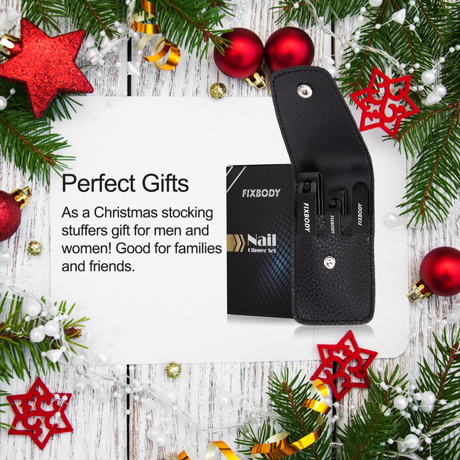 Nail Clipper Set, Ultra Sharp Black Stainless Steel Fingernail & Toenails Clipper and Nail File with Leather Travel Case,Great Christmas Gift,Stocking Stuffers for Men and Women