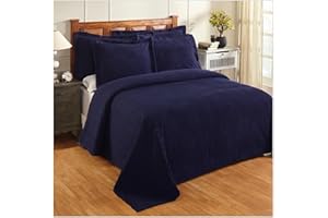 Better Trends Chenille Bedspreads Queen Size, Navy 100% Cotton Chenille Stripe Design Tufted Bedding Coverlet Soft Lightweight, 102"x110" 1 Pieces Jullian Collection