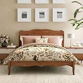 Sophia &amp; William Queen Bed Frame with Headboard, Solid Wood Bedframe | Queen Size Wooden Bed Frames with Adjustable Rattan Headboard, Platform Bed Frame, Vintage Wood Bed Frame No Box Spring