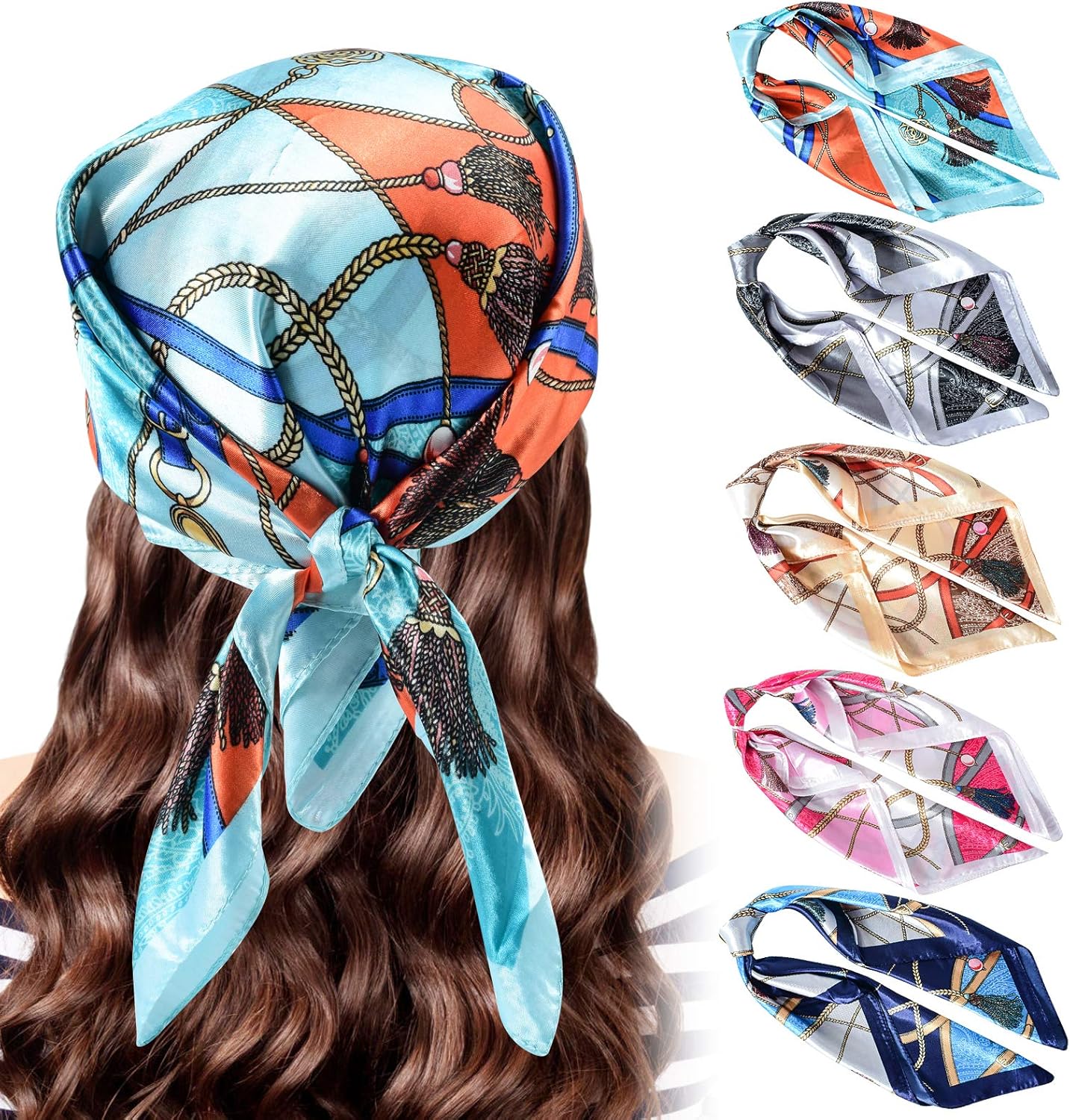 5 pañuelos de satén para la cabeza para mujer cuadrados como seda para