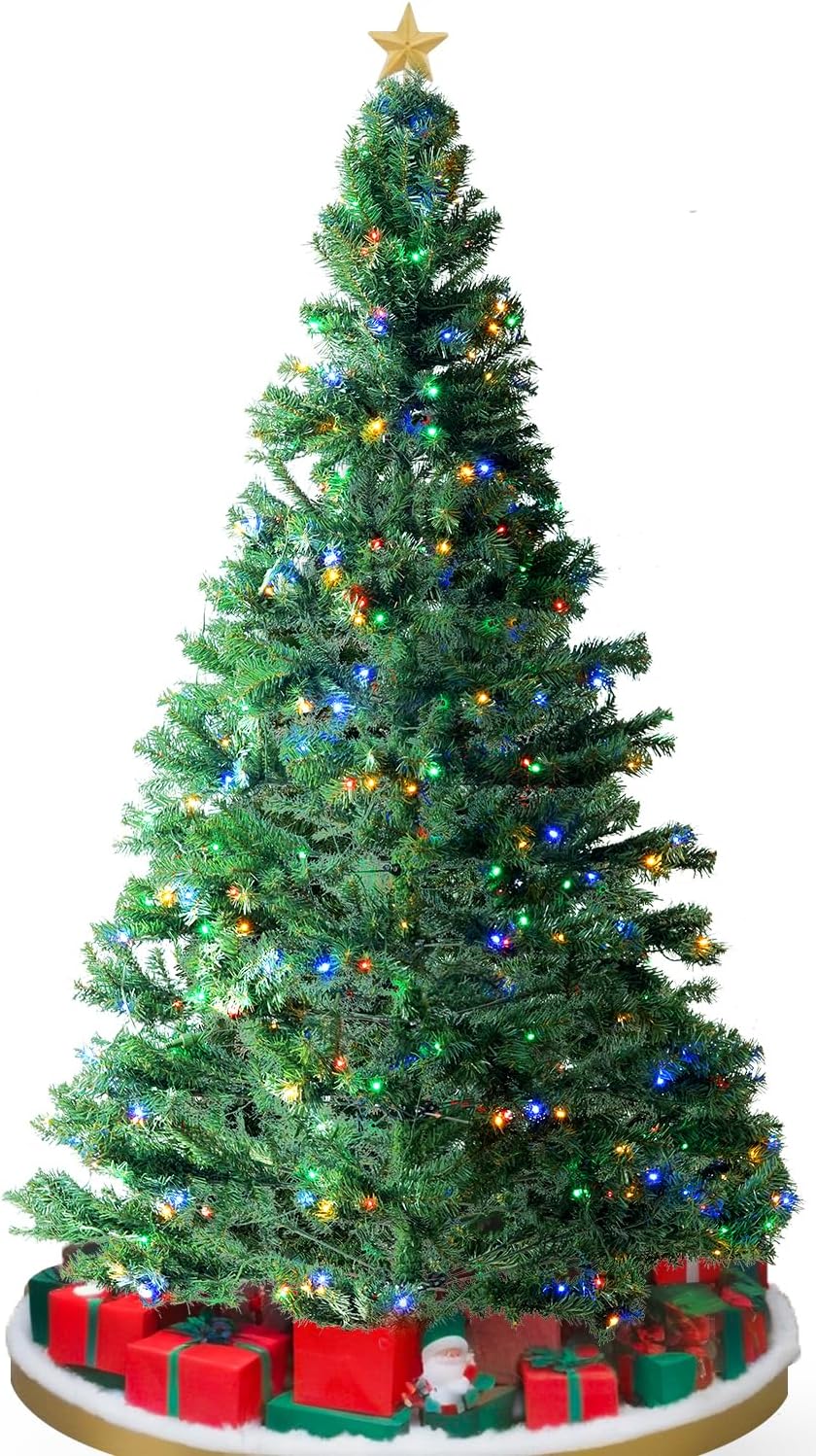 Trees - VEVOR Christmas Tree, 7.5ft Prelit Artificial Xmas Tree, Full Holiday Decor Tree with 550 Multi-Color LED Lights, 1346 Branch Tips, Metal Base for Home Party Office Decoration