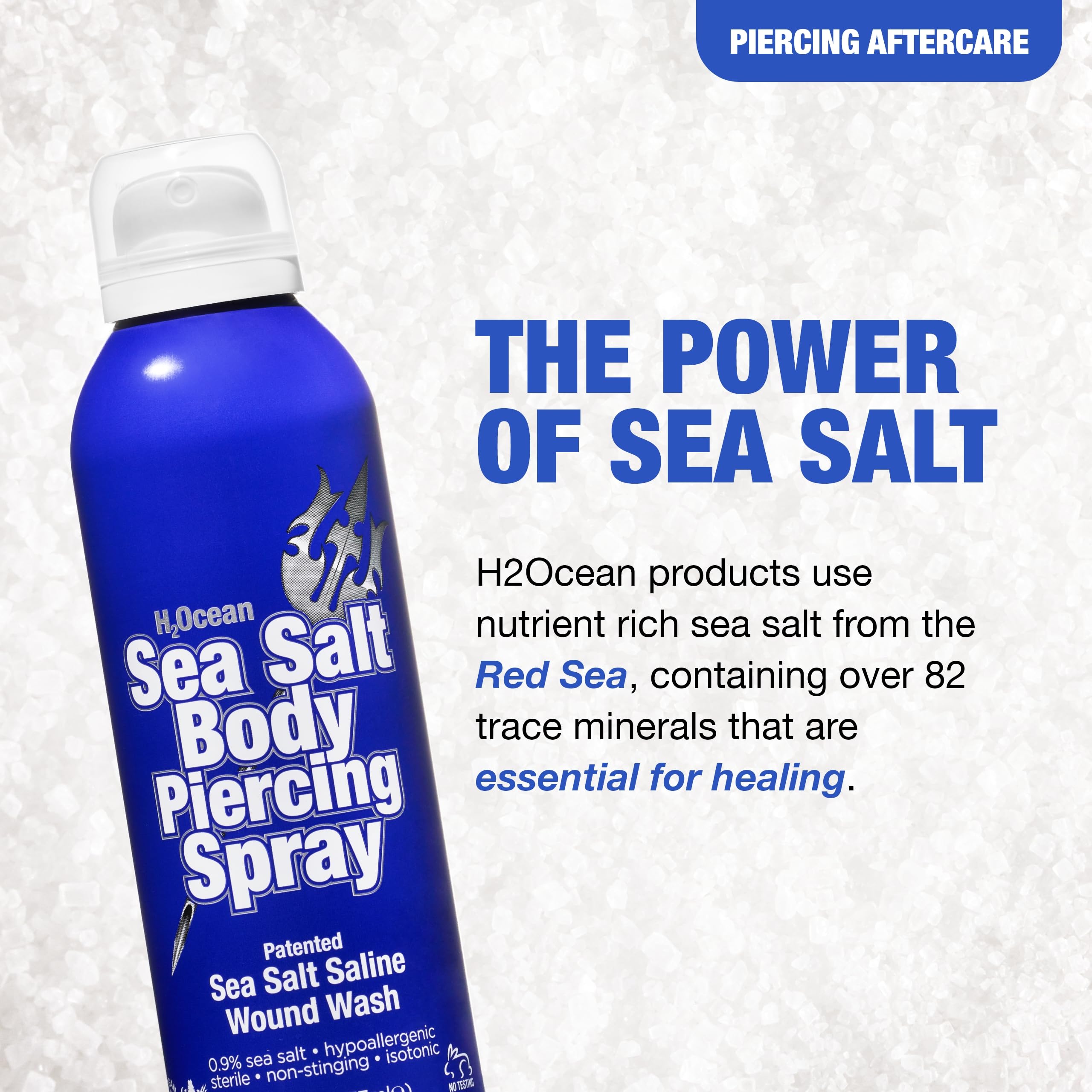 H2Ocean Sea Salt Body Piercing Spray - Saline Piercing Spray for Piercings & Body Modifications - Drug-, Preservative- & GMO-Free Vegan Piercing Aftercare - 6 oz