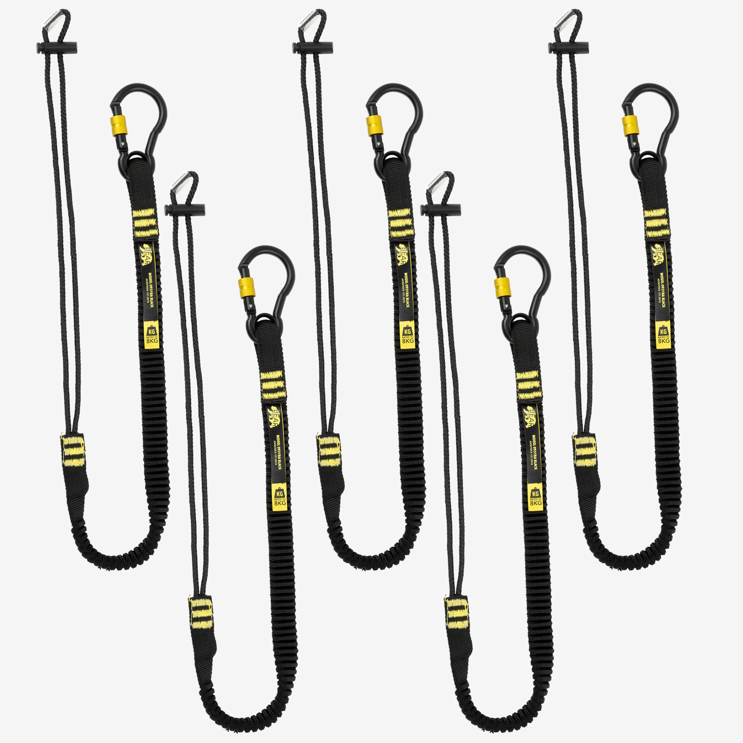 BearTOOLS ANSI-Approved Tool Lanyard with Spring Screw Lock Carabiner - 3Ft Heavy-Duty, Max load 17lbs - Shock Absorbing Lanyard - Adjustable Loop - Prevent Falling Objects - 5-pack