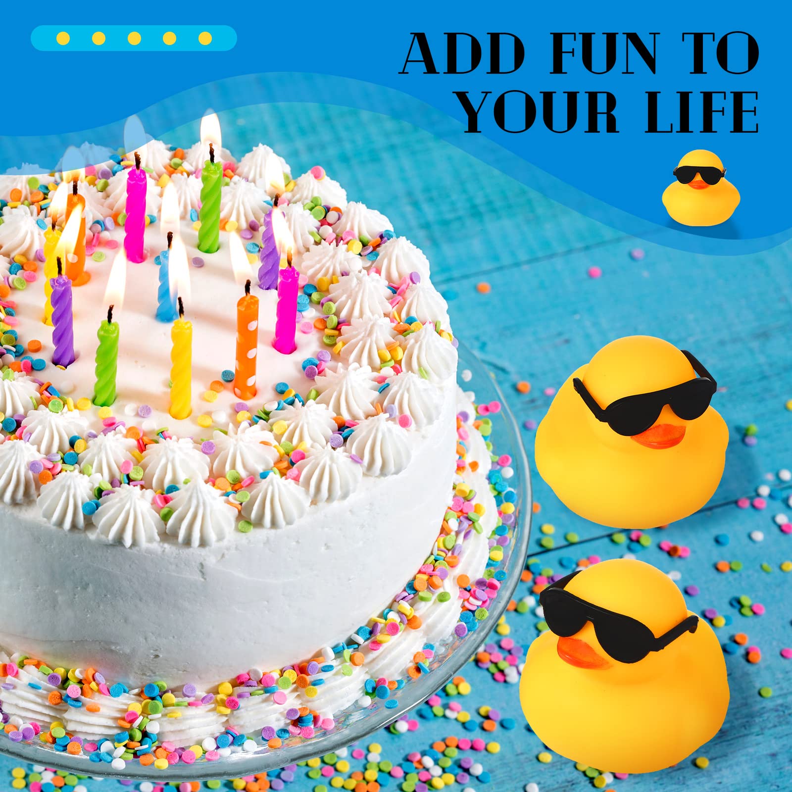 Chivao 12 Pcs Rubber Ducks with 12 Sunglasses/ Hats/ Headwear Small Mini Carnival Cruise Birthday Rubber Duckies Bathtub Toys in Bulk(Duck with Sunglasses,Yellow)
