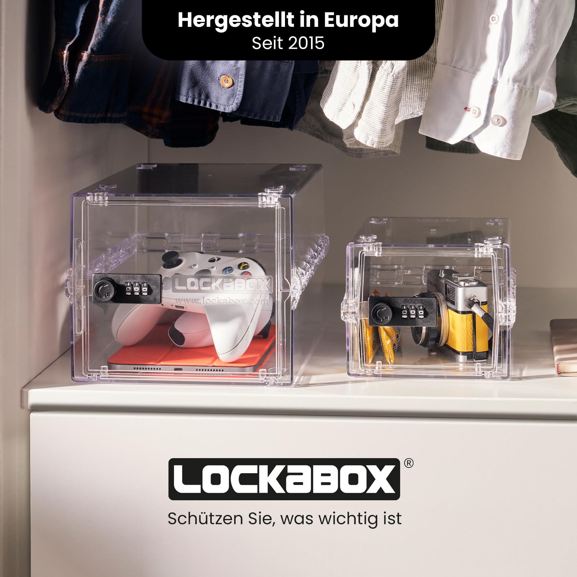 Lockabox Mini™ | Kleine abschließbare Box mit Zahlenschloss (A5-Größe) | Mini-Aufbewahrungsbox für kleine Medikamente, Snacks & Mobiltelefone | Außenmaße 22,3 x 15,4 x 12 cm (Kristall) 9