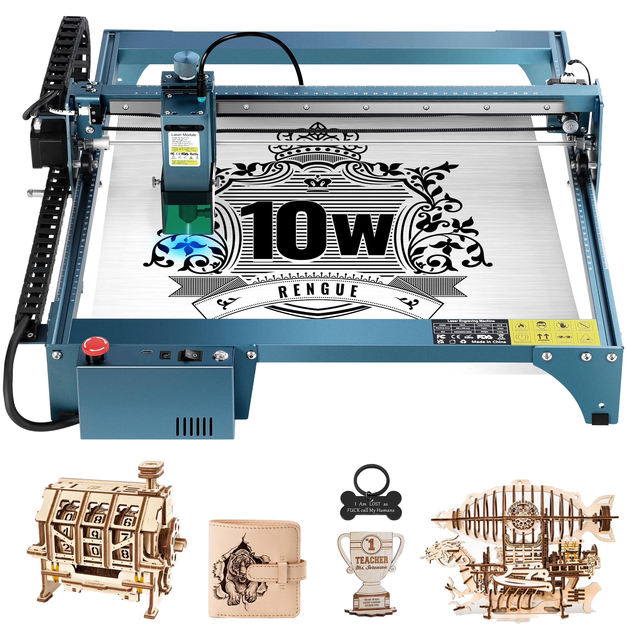 Photo 1 of Rengue Laser Engraver, 10W Output Cutter Machine, 72W Laser Cutter Machine, Laser Engraving Machine for Metal, Wood, Paper, Acrylic, Glass, Leather and More