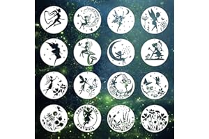 Keluna Fairy Stencils for Painting - 16 Pcs Stencils Template for Scrapbook Painting Decor, Flower Moon Stencils for Painting on Wood Glass Canvas Decor, Tooth Fairy Wild Flower Stencils for Painting