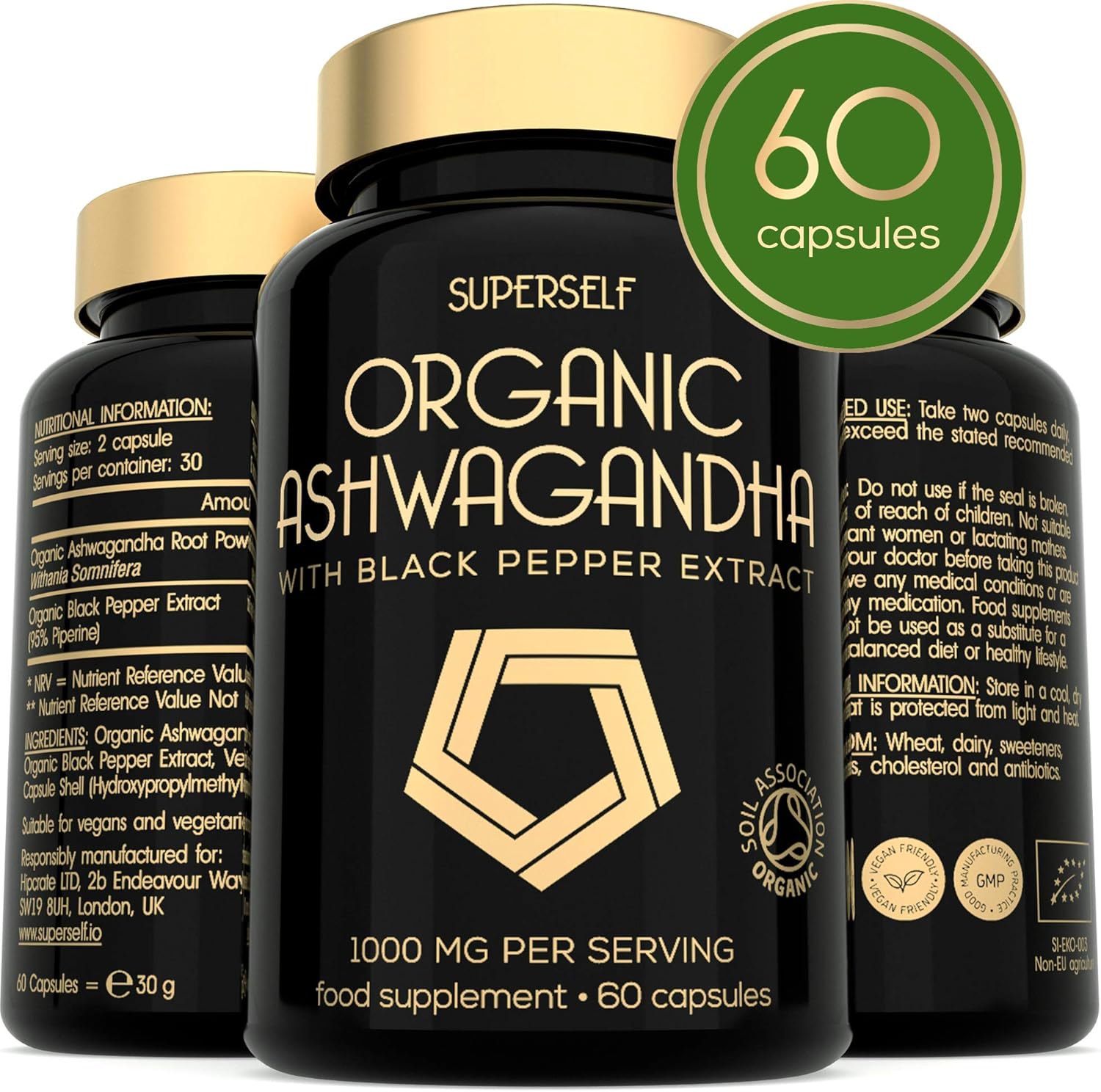 Organic Ashwagandha Capsules 1000 mg Ashwanghanda Root Powder per
