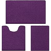 HOMEIDEAS 3 Pieces Bathroom Rugs, Ultra Soft Non Slip Absorbent Chenille Toilet Bath Mat Set (Purple)